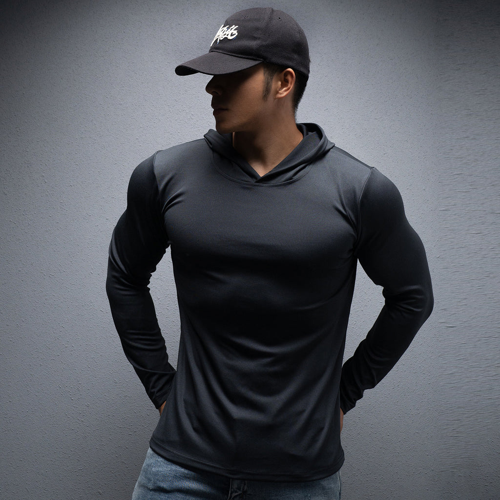 Spring and Autumn New Men's Sport Casual Running Workout Gym Training Solid Color Lightweight Hooded Long Sleeve Sweatshirt