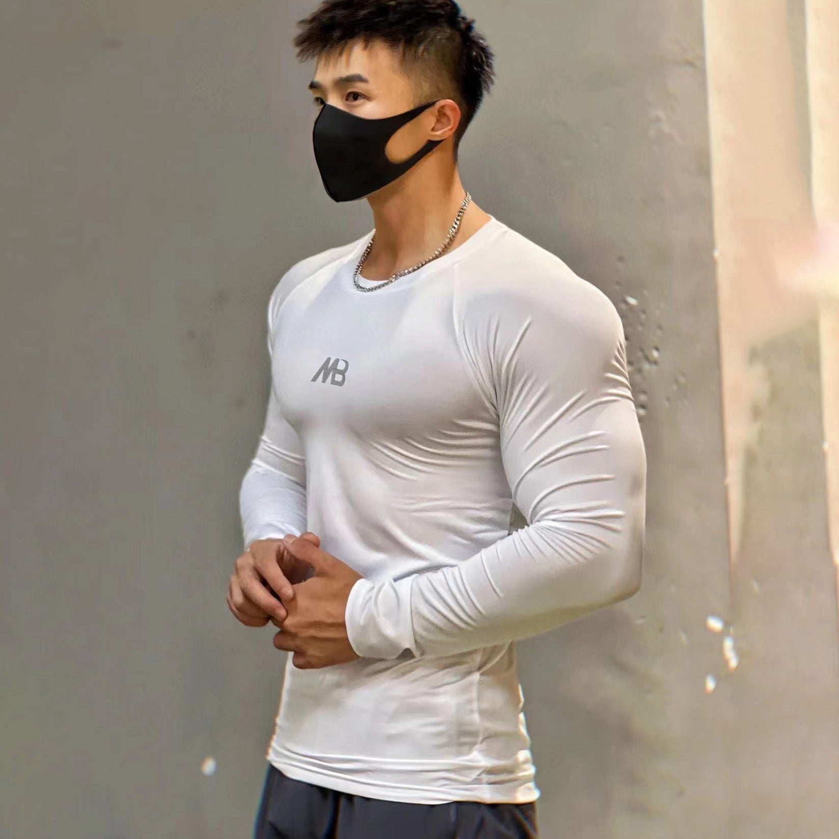 Fitness Men's Solid Color Long Sleeve Compression Elastic Quick-Dry Athletic Top Breathable T-Shirt Base Layer Workout Shirt