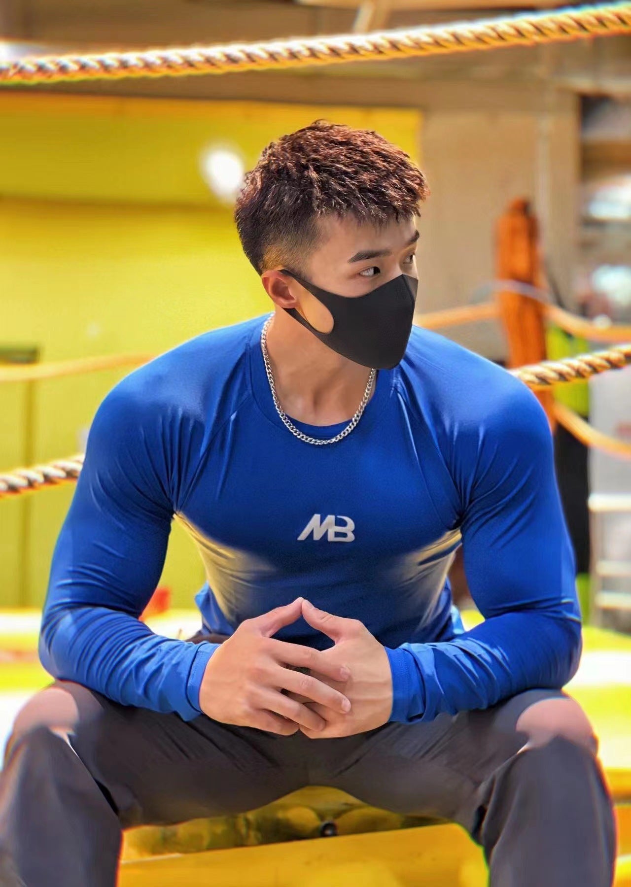 Fitness Men's Solid Color Long Sleeve Compression Elastic Quick-Dry Athletic Top Breathable T-Shirt Base Layer Workout Shirt