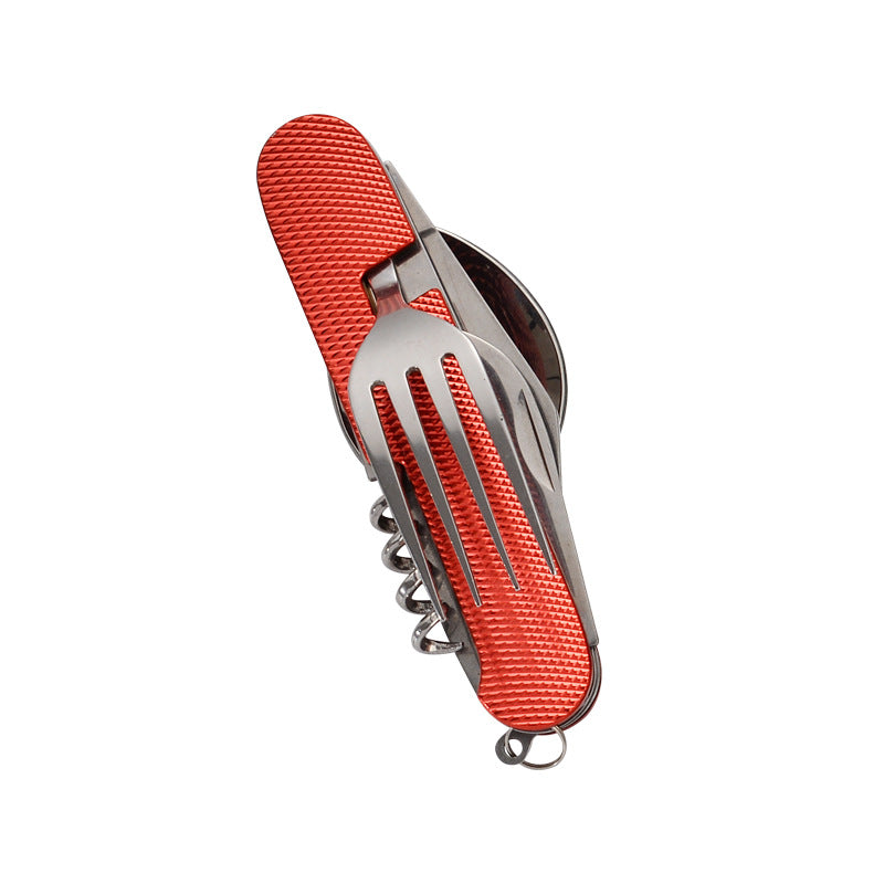 Multi-functional Foldable Detachable Combination Cutlery Set, Outdoor Hiking Travel Utensils with Multi-opening Aluminum Handle, Gift Fruit Knife