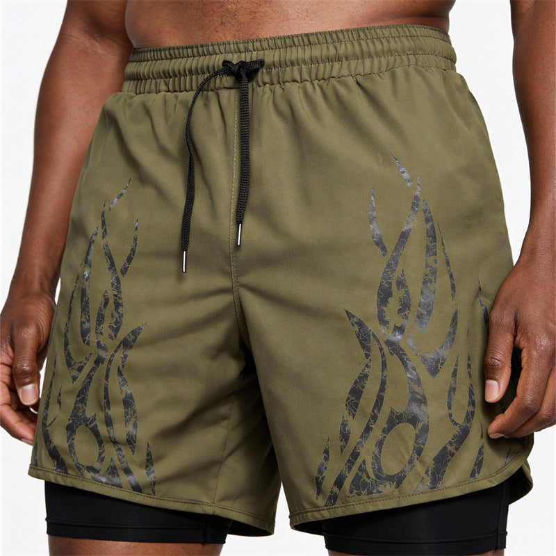 Men's Sport Fashion Casual Shorts Double Layer Running Basketball Fitness Moisture-Wicking Quick-Dry Shorts Spring