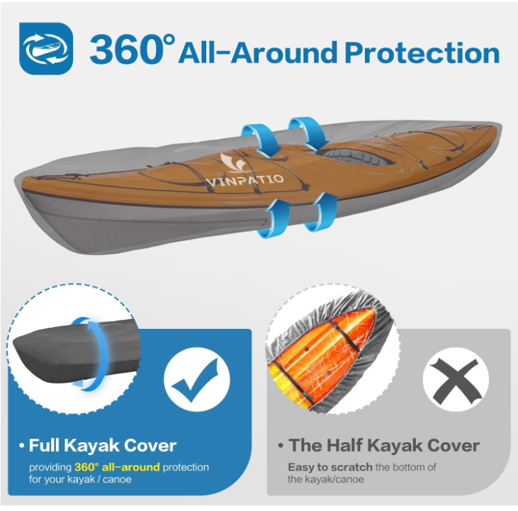 600D kayak cover 10 feet (approximately 3.8 meters) upgraded fully covered waterproof canoe storage bag with zipper, heavy-duty