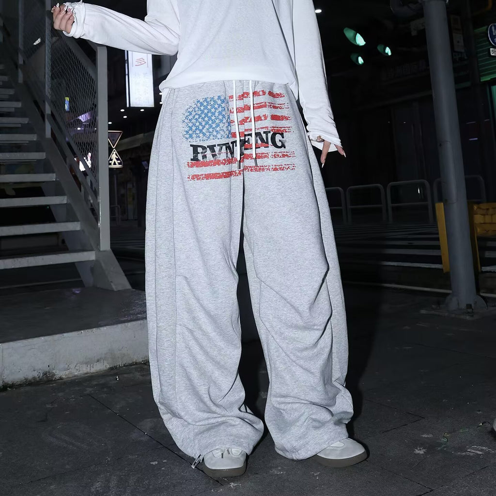 Street Style Letter Print Elastic Waist Casual Wide Leg Pants for Women, Trendy Versatile Sport Skateboard Basketball Pants