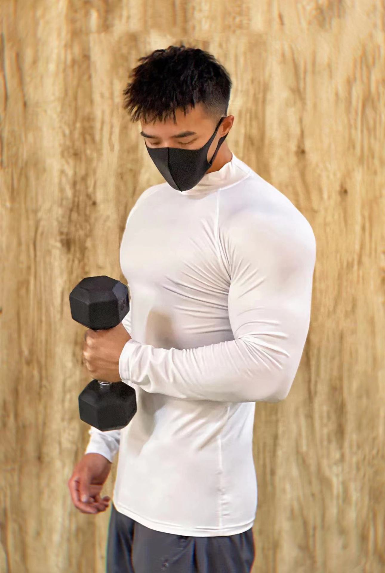 Fitness Men's Solid Color Long Sleeve Compression Elastic Quick-Dry Athletic Top Breathable T-Shirt Base Layer Workout Shirt