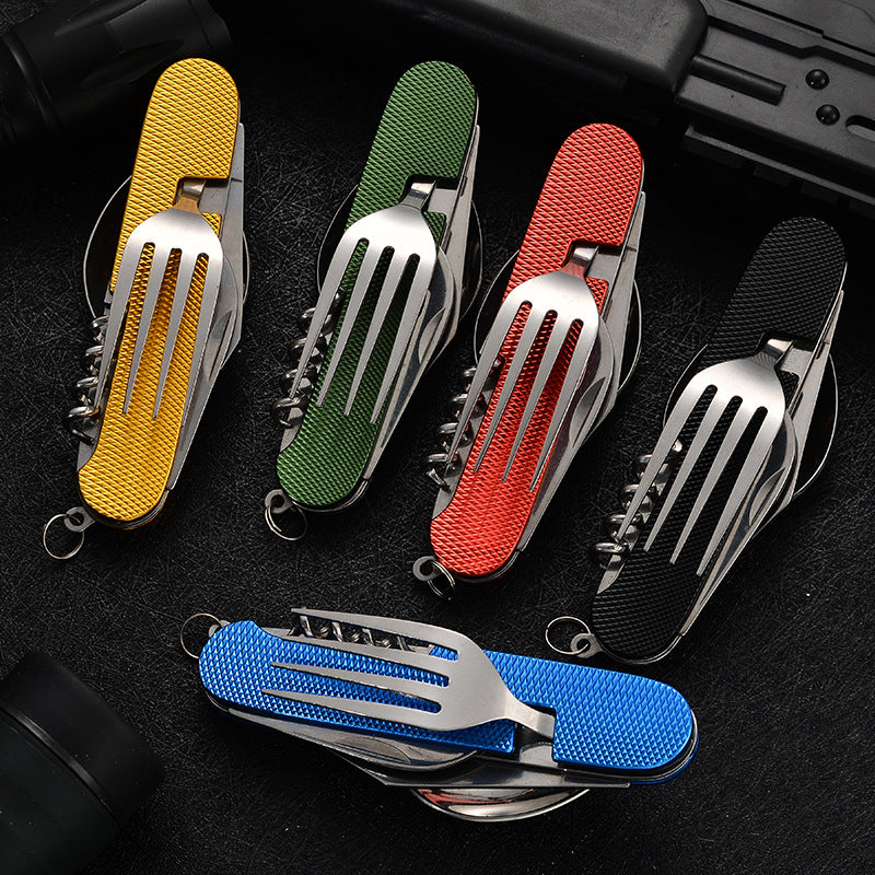 Multi-functional Foldable Detachable Combination Cutlery Set, Outdoor Hiking Travel Utensils with Multi-opening Aluminum Handle, Gift Fruit Knife