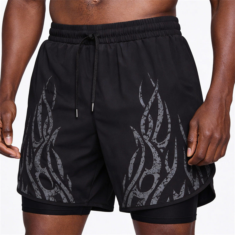 Men's Sport Fashion Casual Shorts Double Layer Running Basketball Fitness Moisture-Wicking Quick-Dry Shorts Spring