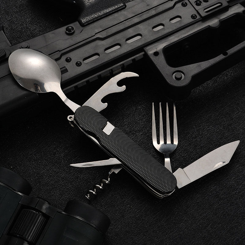 Multi-functional Foldable Detachable Combination Cutlery Set, Outdoor Hiking Travel Utensils with Multi-opening Aluminum Handle, Gift Fruit Knife