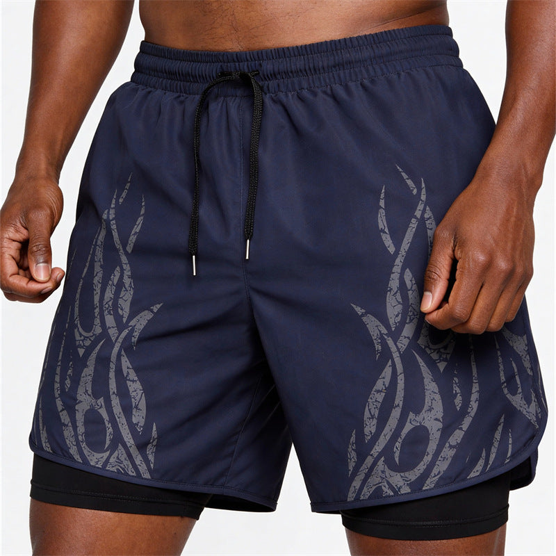 Men's Sport Fashion Casual Shorts Double Layer Running Basketball Fitness Moisture-Wicking Quick-Dry Shorts Spring