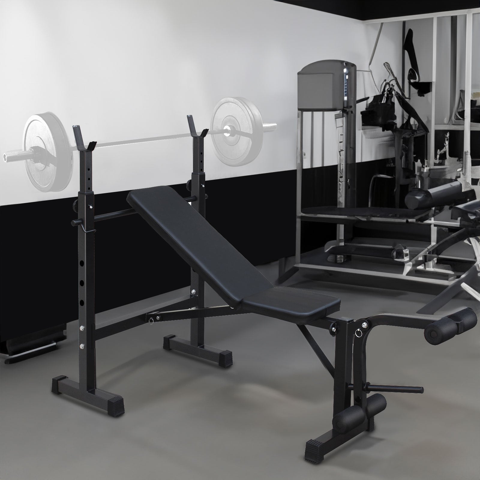 Olympic Weight Bench & Squat Rack Set — Full-Body Home Gym