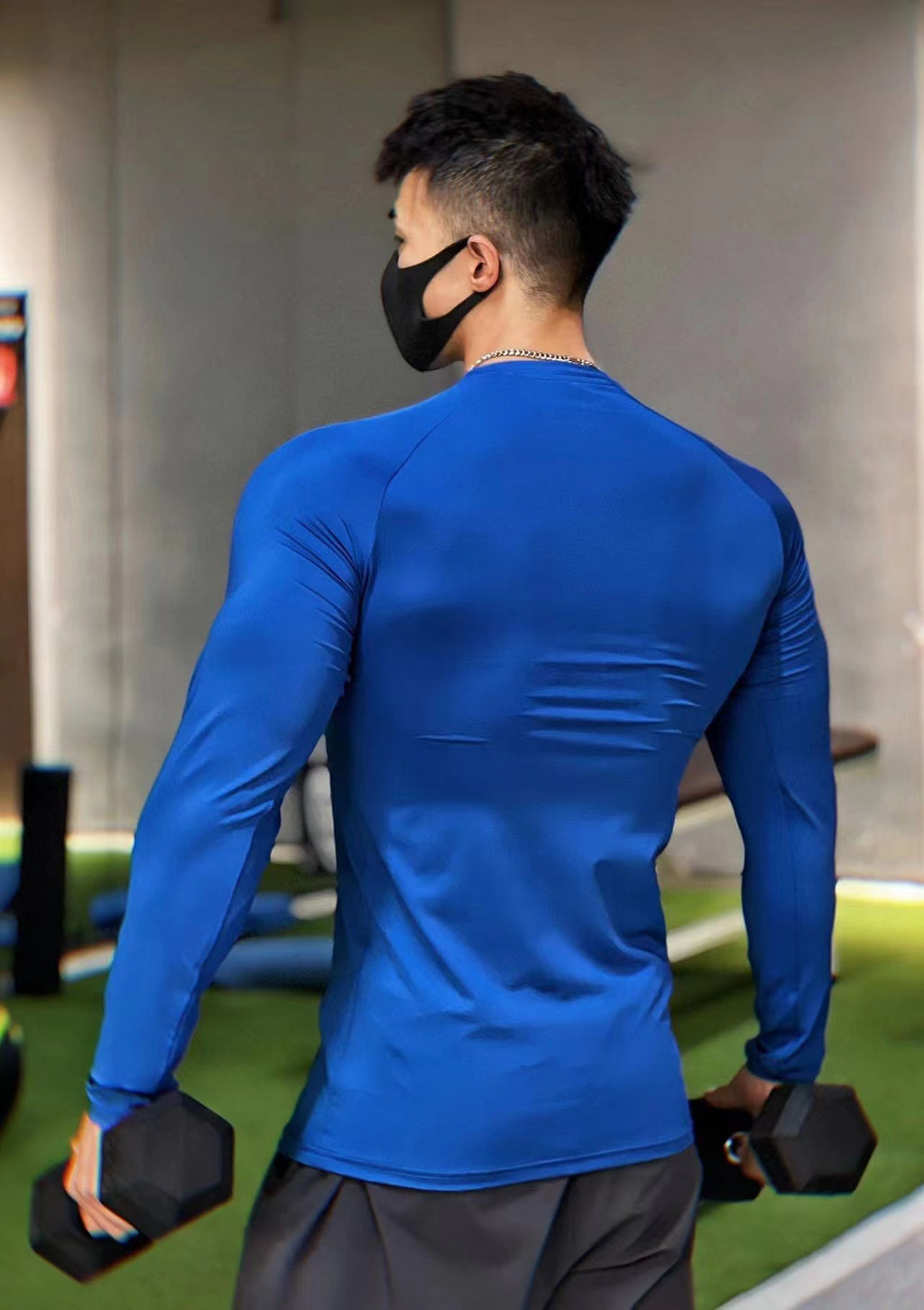 Fitness Men's Solid Color Long Sleeve Compression Elastic Quick-Dry Athletic Top Breathable T-Shirt Base Layer Workout Shirt