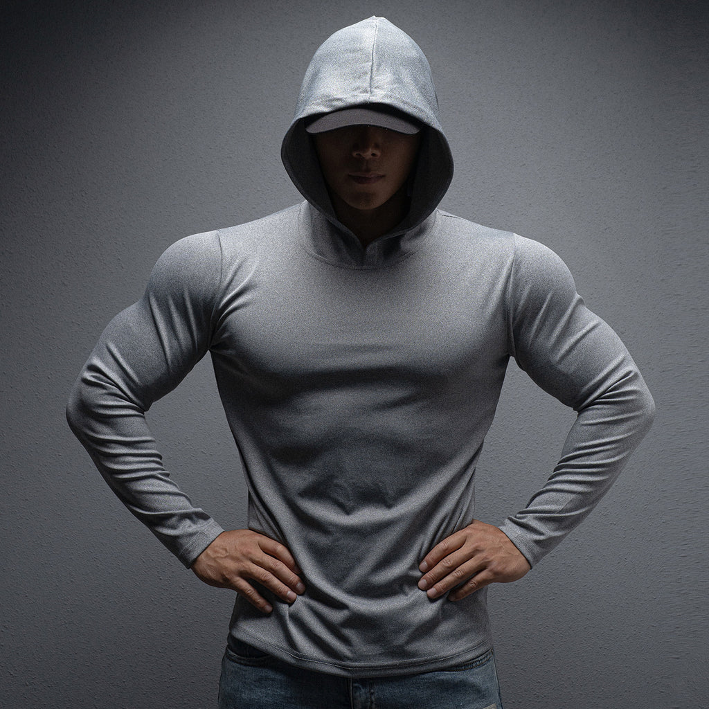 Spring and Autumn New Men's Sport Casual Running Workout Gym Training Solid Color Lightweight Hooded Long Sleeve Sweatshirt