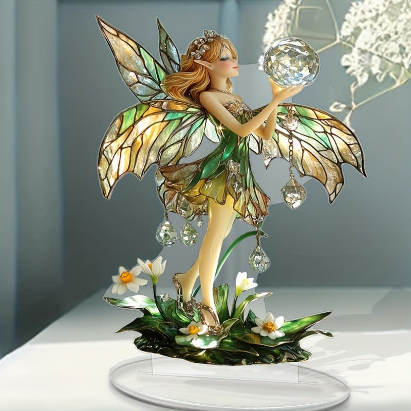 White Crystal Fairy Acrylic Craft Decorative Desktop Decoration Birthday Gift Party Ornament