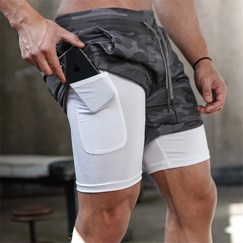 Men's 2-in-1 Camo Running Shorts | Quick Dry Gym Shorts