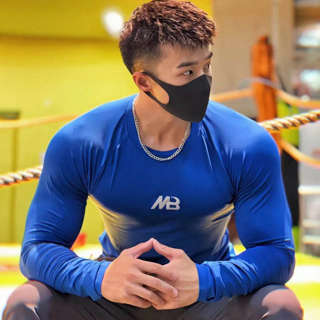 Fitness Men's Solid Color Long Sleeve Compression Elastic Quick-Dry Athletic Top Breathable T-Shirt Base Layer Workout Shirt
