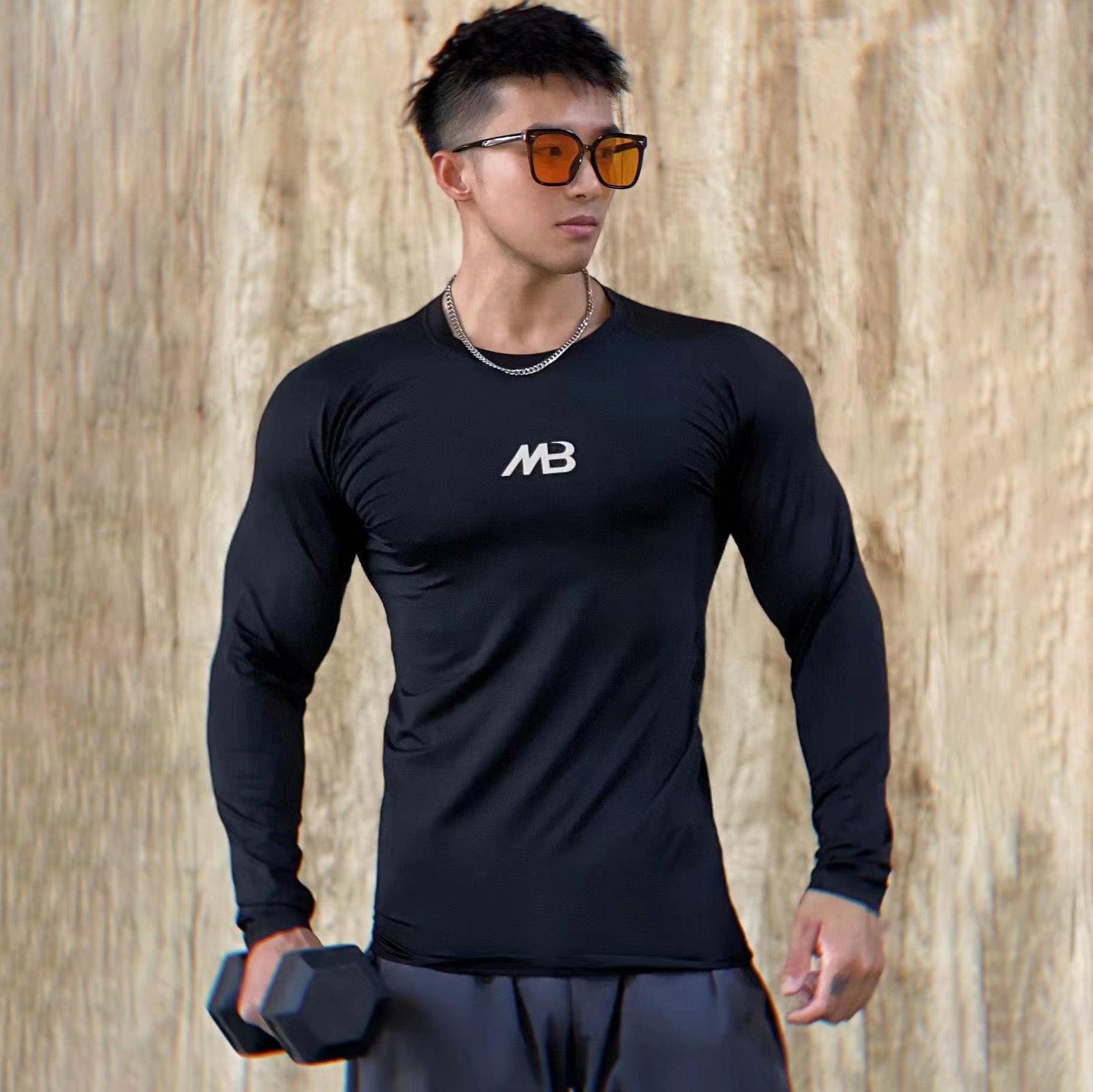 Fitness Men's Solid Color Long Sleeve Compression Elastic Quick-Dry Athletic Top Breathable T-Shirt Base Layer Workout Shirt