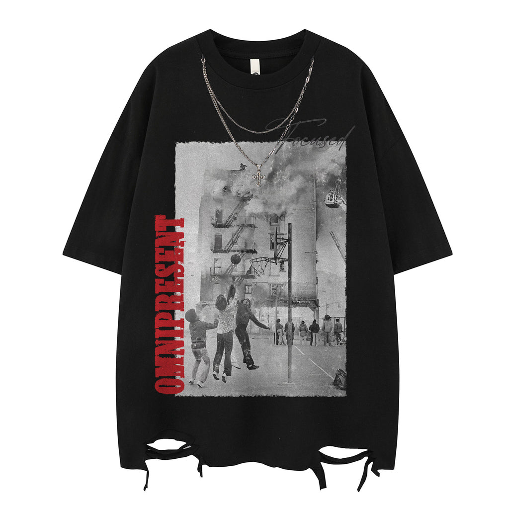 Basketball Boy  Decorated Design Short Sleeve T-Shirt Men's Street Loose Casual Top