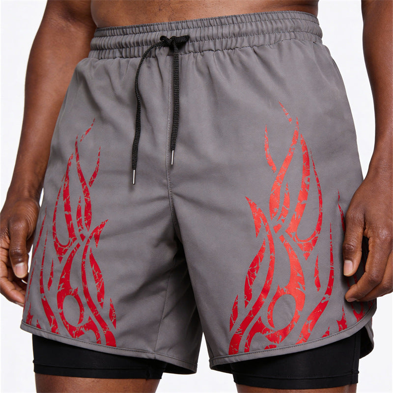 Men's Sport Fashion Casual Shorts Double Layer Running Basketball Fitness Moisture-Wicking Quick-Dry Shorts Spring