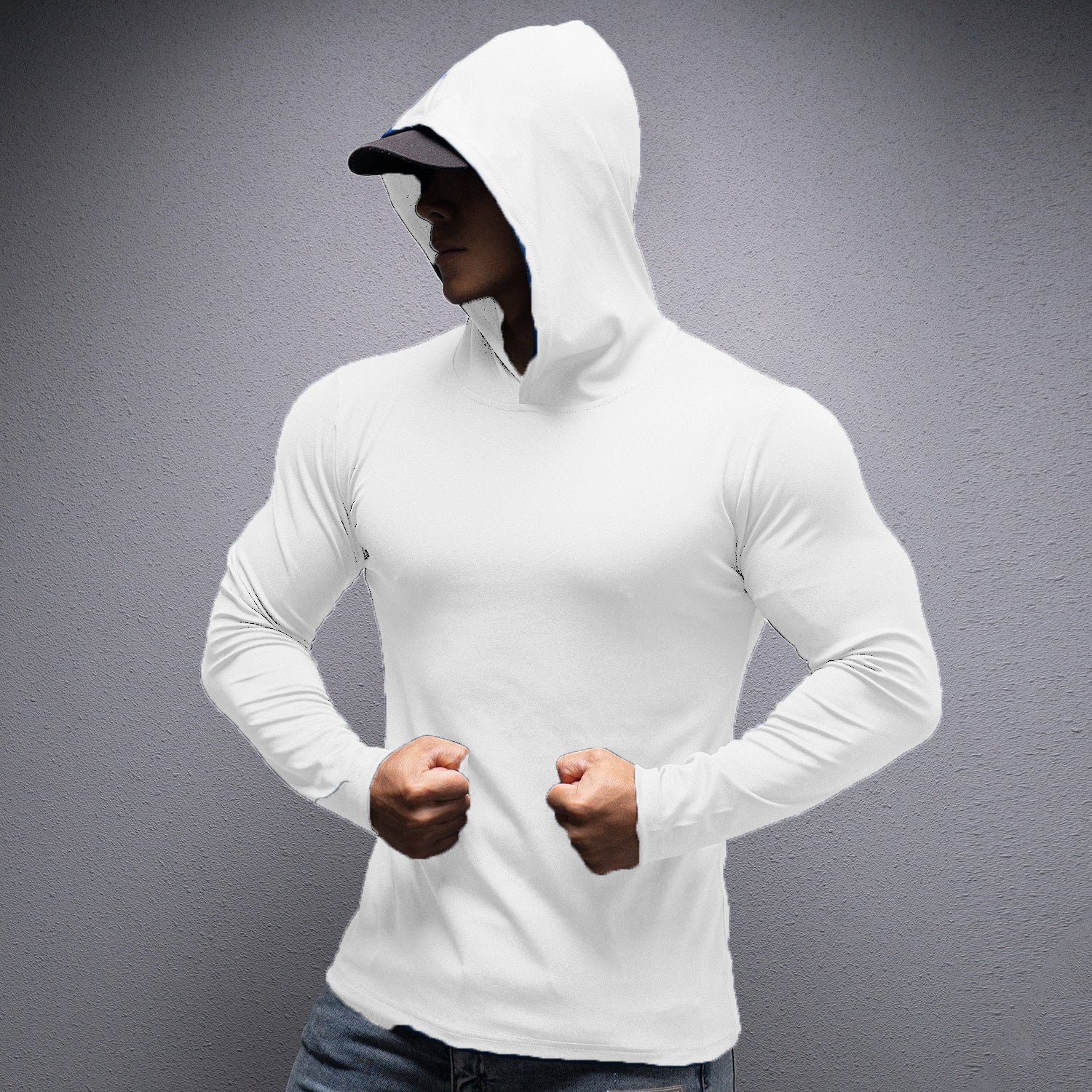 Spring and Autumn New Men's Sport Casual Running Workout Gym Training Solid Color Lightweight Hooded Long Sleeve Sweatshirt
