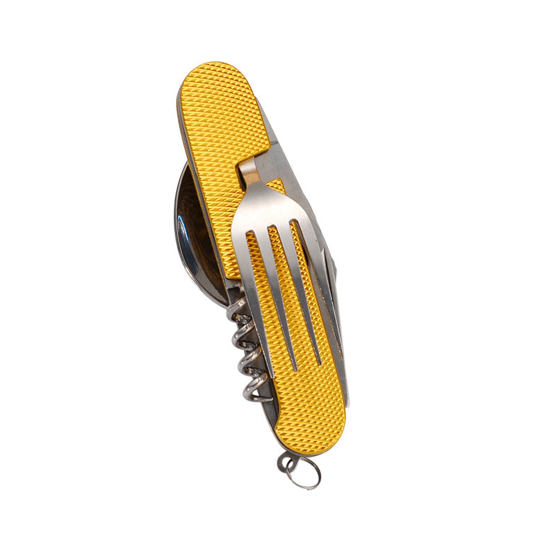 Multi-functional Foldable Detachable Combination Cutlery Set, Outdoor Hiking Travel Utensils with Multi-opening Aluminum Handle, Gift Fruit Knife