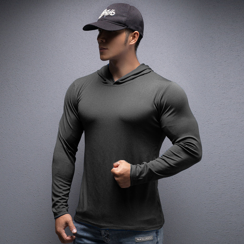 Spring and Autumn New Men's Sport Casual Running Workout Gym Training Solid Color Lightweight Hooded Long Sleeve Sweatshirt